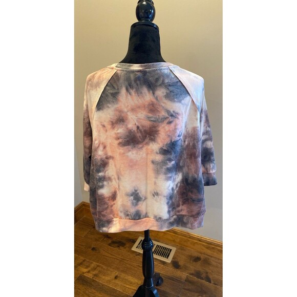 Live Well Lounge Top Size Medium Tie Dye Gray Orange Raglan 3/4 Sleeve + Stretch - Picture 5 of 10